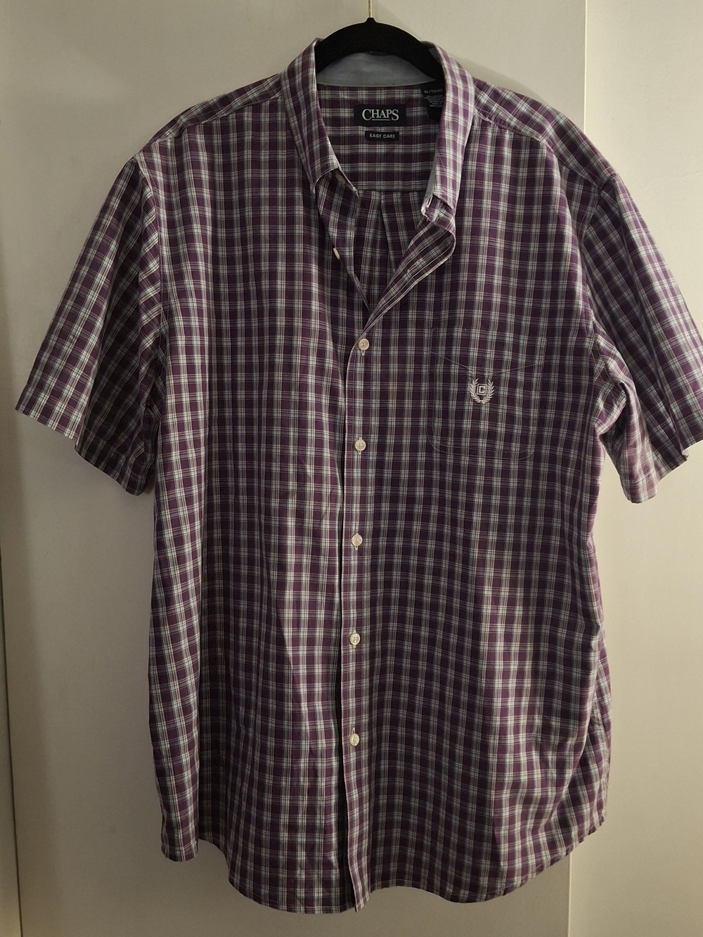 Chaps Men's Purple Plaid Short-Sleeve Button-Down Shirt